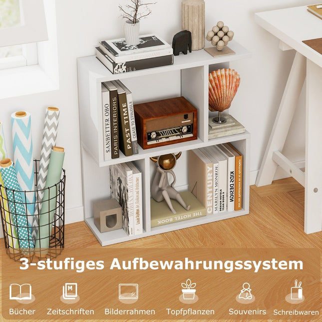 Grāmatu plaukts ar 4 nodalījumiem, sānu galdiņš, dīvāns, naktsskapītis, telpas sadalītājs, koks, 50 x 17,5 x 55,5 cm, balts