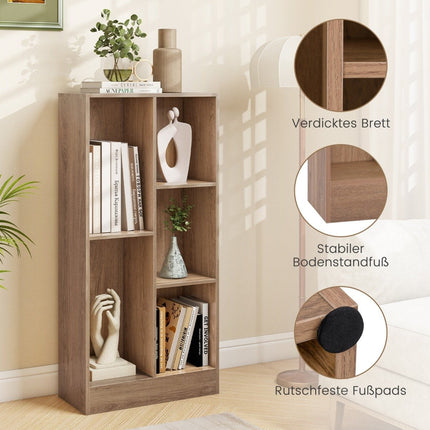 Grāmatu plaukts ar 5 nodalījumiem, stāvplaukts, kuba plaukts, biroja plaukts, uzglabāšanas plaukts, 50 x 24 x 104 cm, dabīgs