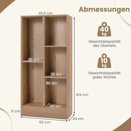 Grāmatu plaukts ar 5 nodalījumiem, stāvplaukts, kuba plaukts, biroja plaukts, uzglabāšanas plaukts, 50 x 24 x 104 cm, dabīgs