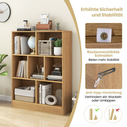 Grāmatu plaukts ar 7 nodalījumiem, stāvplaukts ar 3 līmeņiem, kuba plaukts, biroja plaukts, 80 x 24 x 104 cm, dabīgs