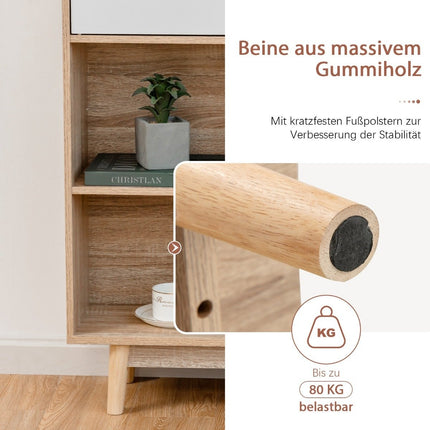 Grāmatu plaukts, 4 līmeņi, 2 durvis, 4 atvērti plaukti, 80 x 24 x 120 cm, balts