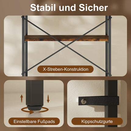 Grāmatu plaukts, 5 līmeņi, metāla rāmis, melamīns, brūns