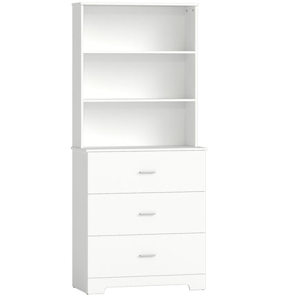 Grāmatu plauktu skapis ar 3 atvilktnēm, 3 plauktiem, balts, 79x39,5x180 cm