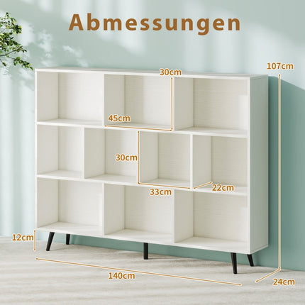 Grāmatu plaukts ar 3 līmeņiem, koka kājām, 140 cm, pret apgāšanos