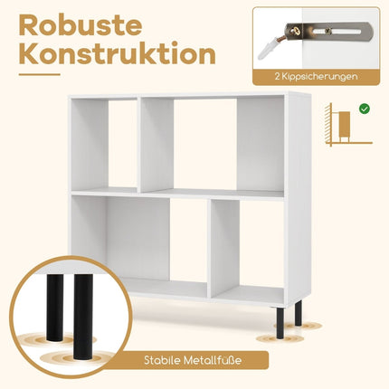 Grāmatu plaukts ar 4 plauktiem, metāla kājām, balts, 90x30x90 cm