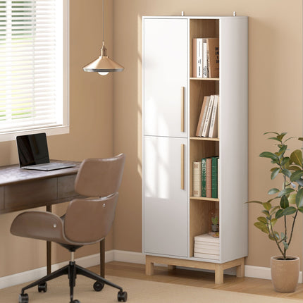 Grāmatu plaukts ar 4 plauktiem un 2 skapīšiem, MDF, balts, 176 cm