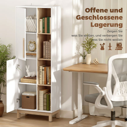Grāmatu plaukts ar 4 plauktiem un 2 skapīšiem, MDF, balts, 176 cm