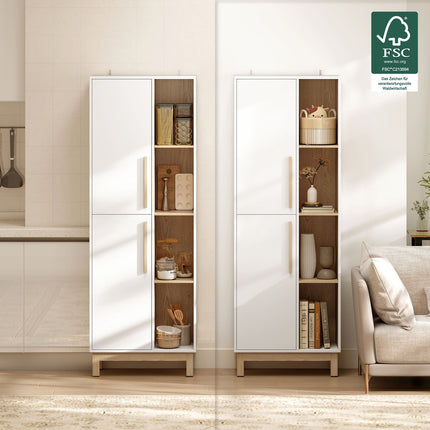 Grāmatu plaukts ar 4 plauktiem un 2 skapīšiem, MDF, balts, 176 cm