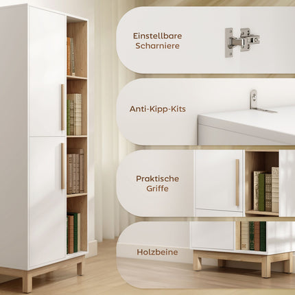 Grāmatu plaukts ar 4 plauktiem un 2 skapīšiem, MDF, balts, 176 cm