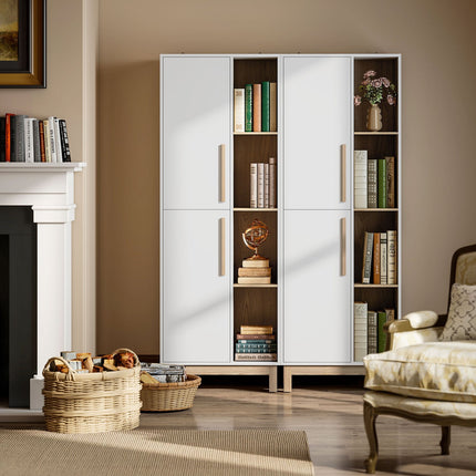 Grāmatu plaukts ar 4 plauktiem un 2 skapīšiem, MDF, balts, 176 cm