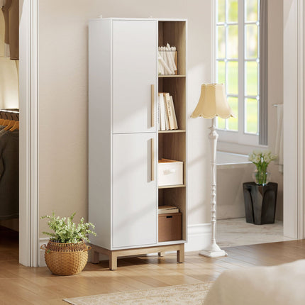 Grāmatu plaukts ar 4 plauktiem un 2 skapīšiem, MDF, balts, 176 cm