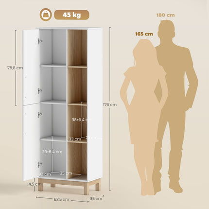 Grāmatu plaukts ar 4 plauktiem un 2 skapīšiem, MDF, balts, 176 cm