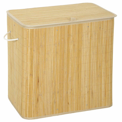 Bottle Deposit Collector with Lid 150 L, 2 Compartments, Bamboo, Natural, Beige