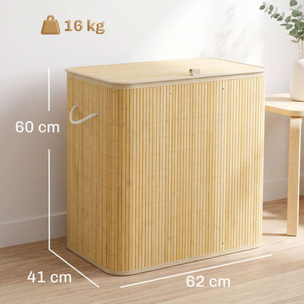 Bottle Deposit Collector with Lid 150 L, 2 Compartments, Bamboo, Natural, Beige