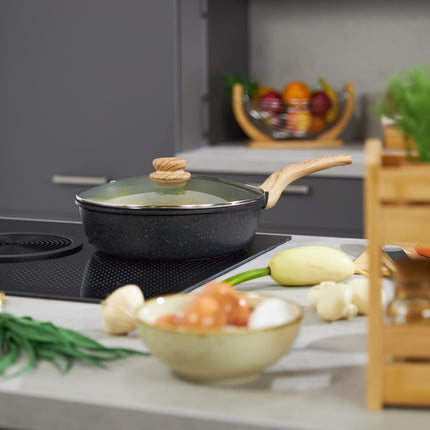 Sautēšanas panna ar vāku, nepiedegoša, piemērota indukcijas plītij