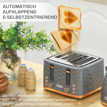 Brokastu komplekts tējkannai un tosterim 1,5 l tējkannai 4 šķēļu tosterim 3000 W 7 brūnināšanas līmeņi atkausēšanai un uzsildīšanai pelēks