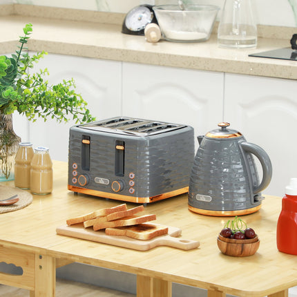 Brokastu komplekts tējkannai un tosterim 1,5 l tējkannai 4 šķēļu tosterim 3000 W 7 brūnināšanas līmeņi atkausēšanai un uzsildīšanai pelēks