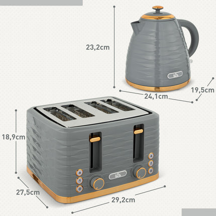 Brokastu komplekts tējkannai un tosterim 1,5 l tējkannai 4 šķēļu tosterim 3000 W 7 brūnināšanas līmeņi atkausēšanai un uzsildīšanai pelēks