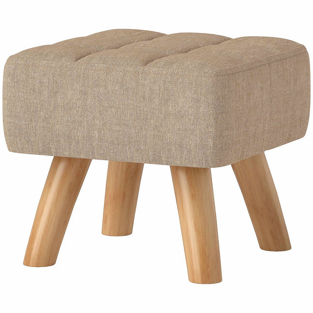 Brown Linen-Look Footstool, Padded, 110 kg Capacity