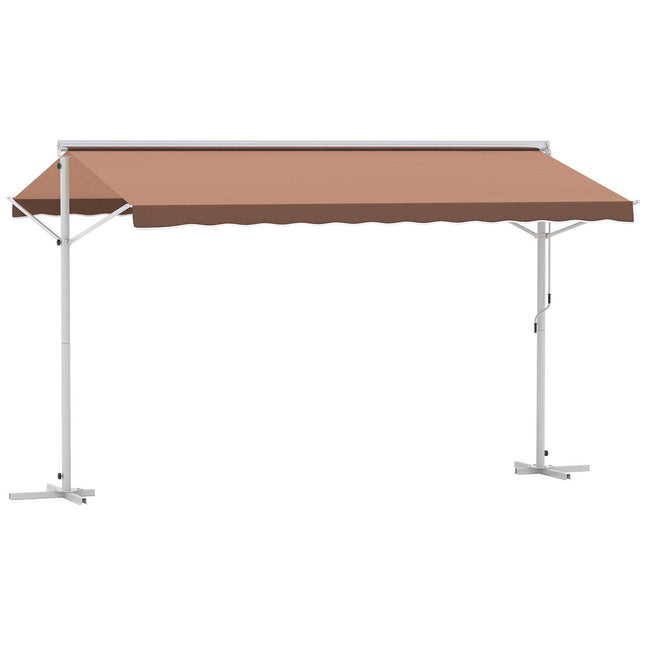 Brown patio awning with folding arm, 4x3M garden screen