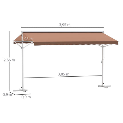 Brown patio awning with folding arm, 4x3M garden screen