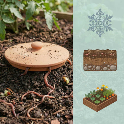 Buried Worm Composter with Lid for Garden Beds, Natural Clay, Terracotta