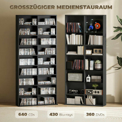 CD, DVD, Blu-ray uzglabāšanas plaukts, 18 nodalījumi, melns, regulējams