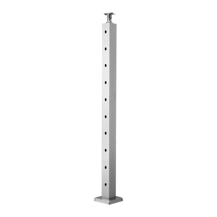 Cable Railing Post, 36x2x2 in SUS304, 10 Holes, Silver