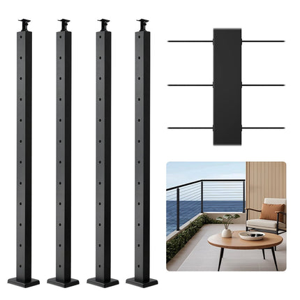 Cable Railing Post 4-Pack, 42 In, Pre-Drilled, 304 Steel