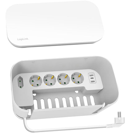 Cable box - Cable hider with branch socket + USB-A/USB-C charging White