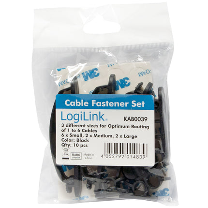 Cable management kit 10 parts self-adhesive