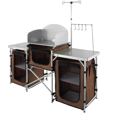 Camping Kitchen Table – Folding, 3 Cupboards, Windscreen