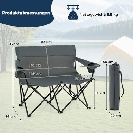 Camping Loveseat Chair for 2 with Cup Holders & Bag