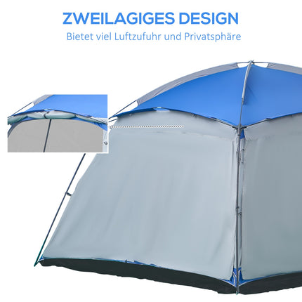 Kempinga telts 8 personām, ģimenes telts, 2 logi, kupola telts, Pu3000Mm, zila, 360X360X200Cm