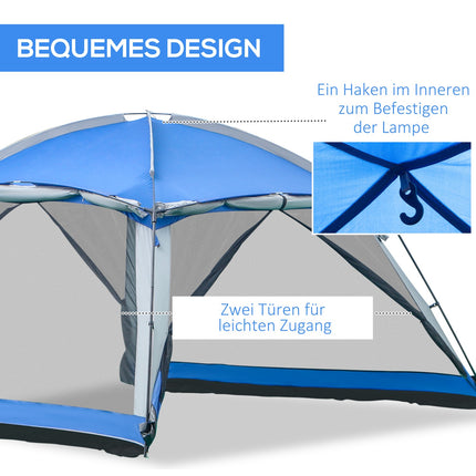 Kempinga telts 8 personām, ģimenes telts, 2 logi, kupola telts, Pu3000Mm, zila, 360X360X200Cm