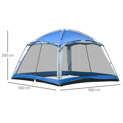 Kempinga telts 8 personām, ģimenes telts, 2 logi, kupola telts, Pu3000Mm, zila, 360X360X200Cm