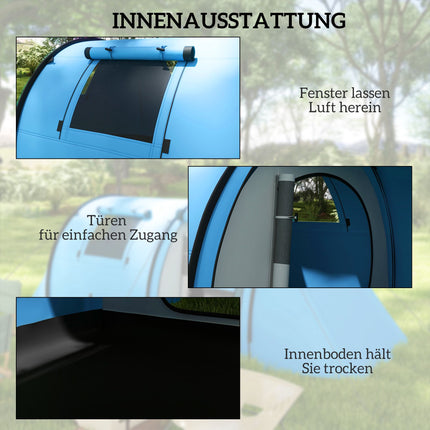 Kempinga telts 4 personām, ūdensizturīga, 2 istabu dizains