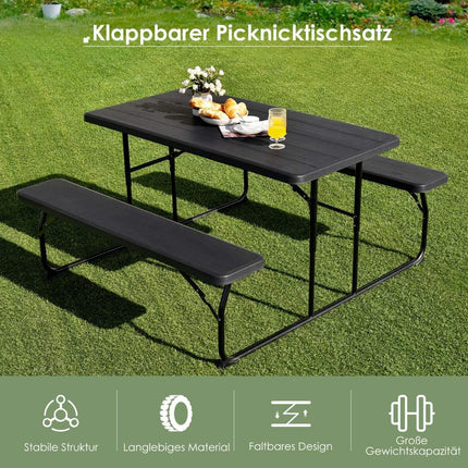 Kempinga galda komplekts, saliekams piknika galds ar soliem, melns