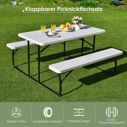 Kempinga galda komplekts, saliekams piknika galds ar soliem, balts