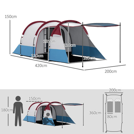 Camping tunnel tent for 3 people - windproof, 2 rooms