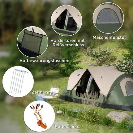 8-person tunnel tent, windproof, water-repellent, dark green
