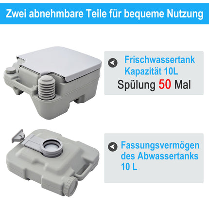 Kempinga tualete, saliekama ceļojumu tualete, maksimālā kravnesība līdz 200 kg, 10 litru saliekamā tualete, sausās atdalīšanas tualete kempingam, pārgājieniem, ceļošanai, makšķerēšanai, pelēka