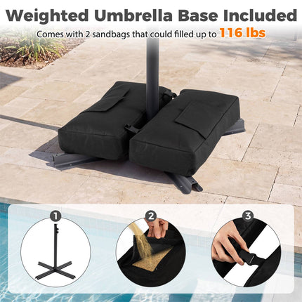 Cantilever Parasol 300 cm with Crank and Stand, 360° Rotatable, Grey