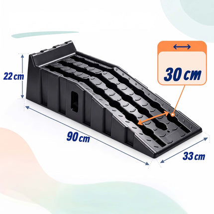 Car Ramps Set of 2 with 5000 kg Load Capacity and Wheel Stop, HDPE, Non-Slip