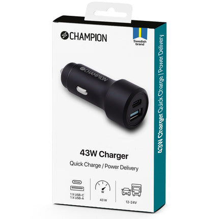 Car charger 43W 2-port QC/PD Black