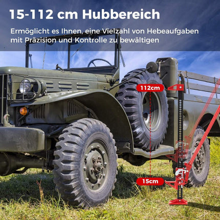Auto domkrats 3T, augsta pacelšanas universālais domkrats bezceļu stieņa vinčai, 112 cm, bagāžnieka domkrats, sarkans