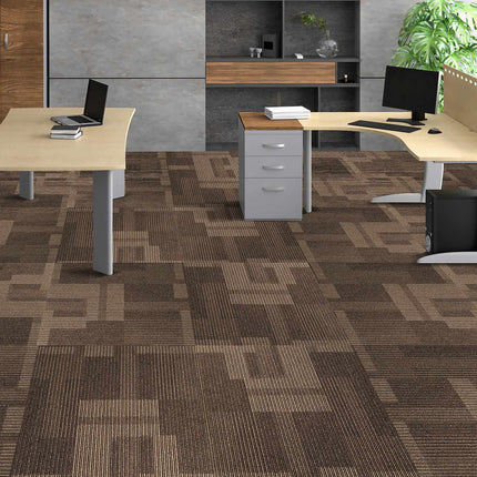 Carpet Tiles, 24x24 In, Padded, 24-Pack, Mixed Brown