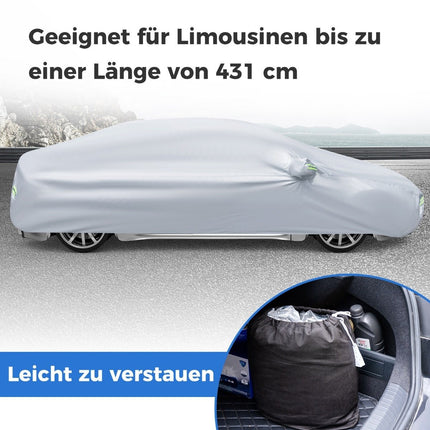 Automašīnas brezents ar rāvējslēdzēju un kabatu, laikapstākļiem izturīgs automašīnas pārsegs, 455 x 165 x 115 cm, sudrabkrāsas
