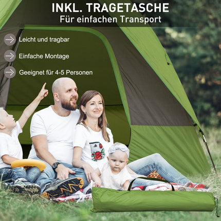 Camping tent for 4-5 people, fiberglass polyester, green