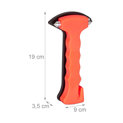 Car with emergency hammer and seat belt cutter